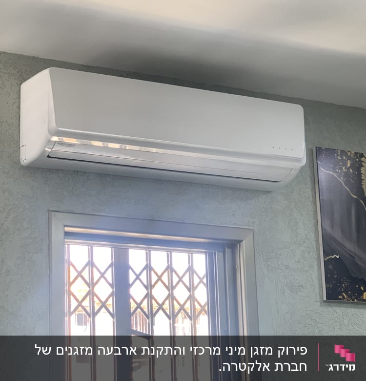 מזגן קיר לבן מותקן מעל חלון